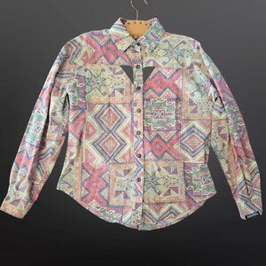 Vintage 90s Roughrider Aztec Print Button Up Shirt With Cutouts Size S Western